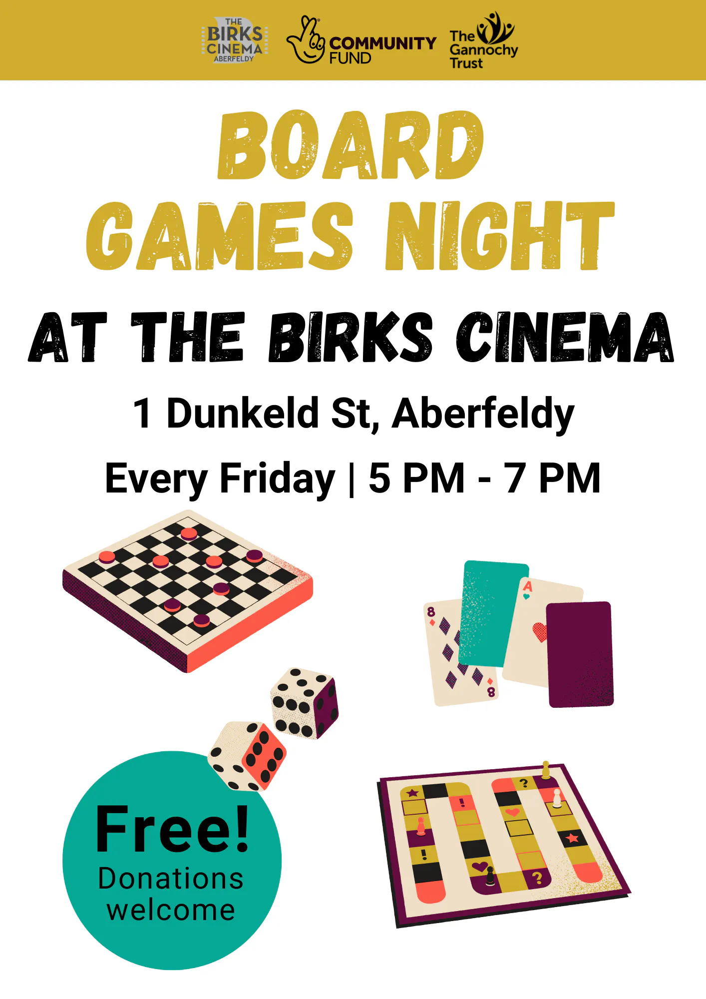 Board Games Night at the birks cinema, Every Friday 5pm-7pm, free, donations welcome
