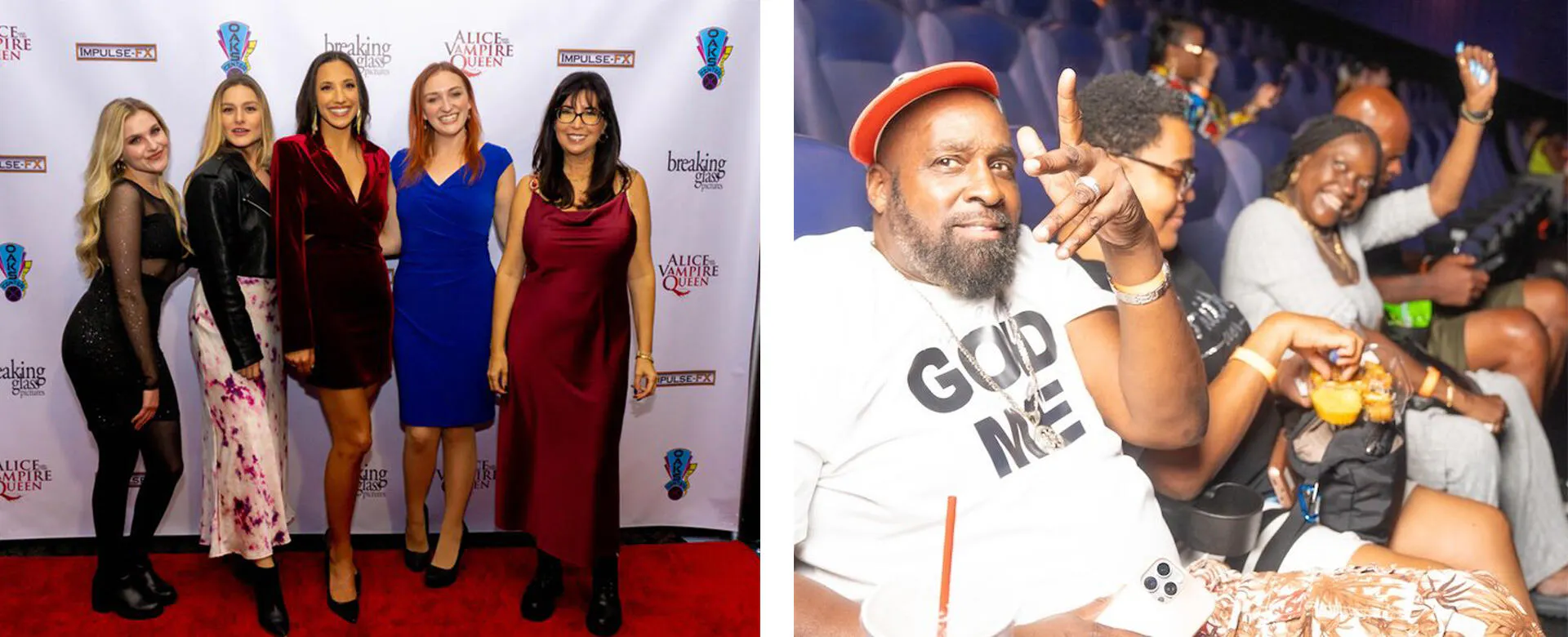 guests at a corporate event and a red carpet gala