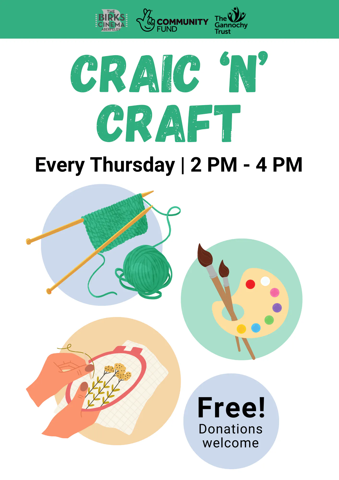 Craic n Craft at The Birks Cinema, Every Thursday, 2pm to 4pm, Free, donations welcome
