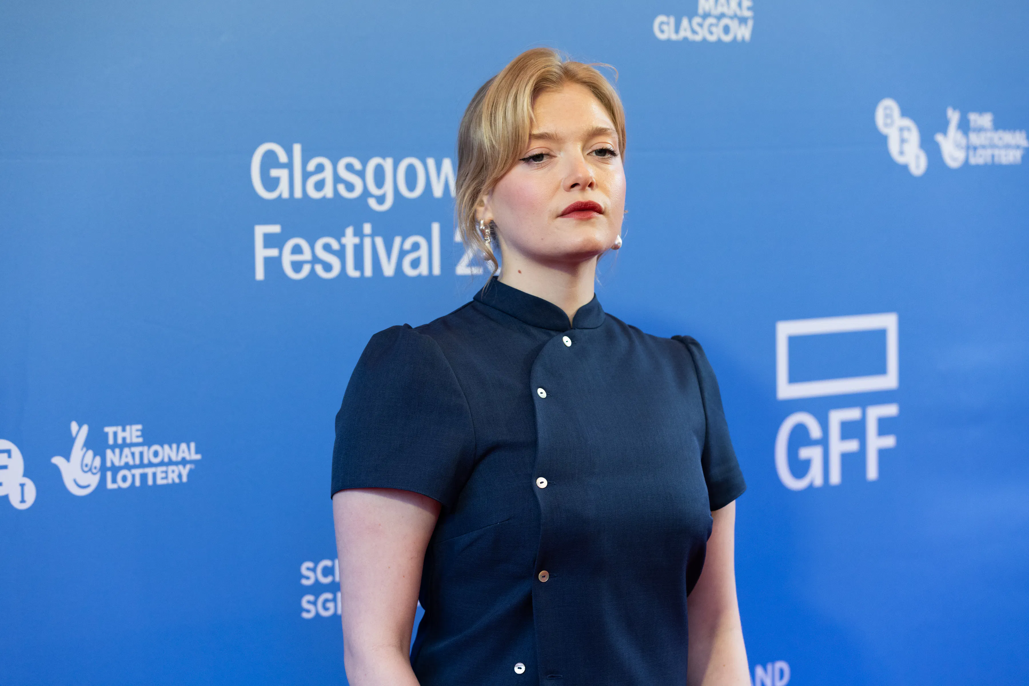 Natalie Quarry on the GFF red carpet prior to the UK premiere of Think of England. Photography by Amy Muir.