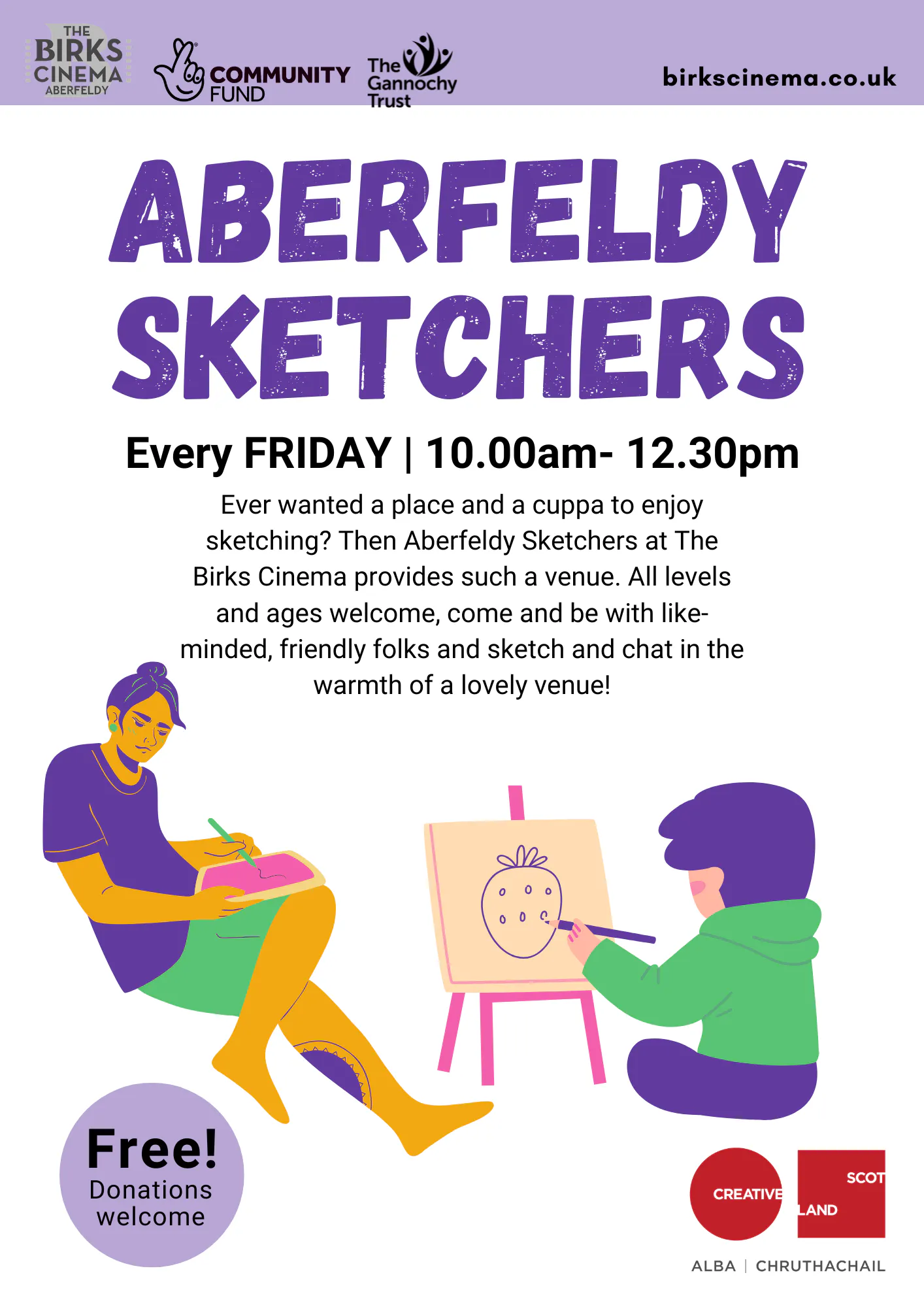 Aberfeldy Sketchers, every Friday 10am to 12:30pm, Free, Donations welcome