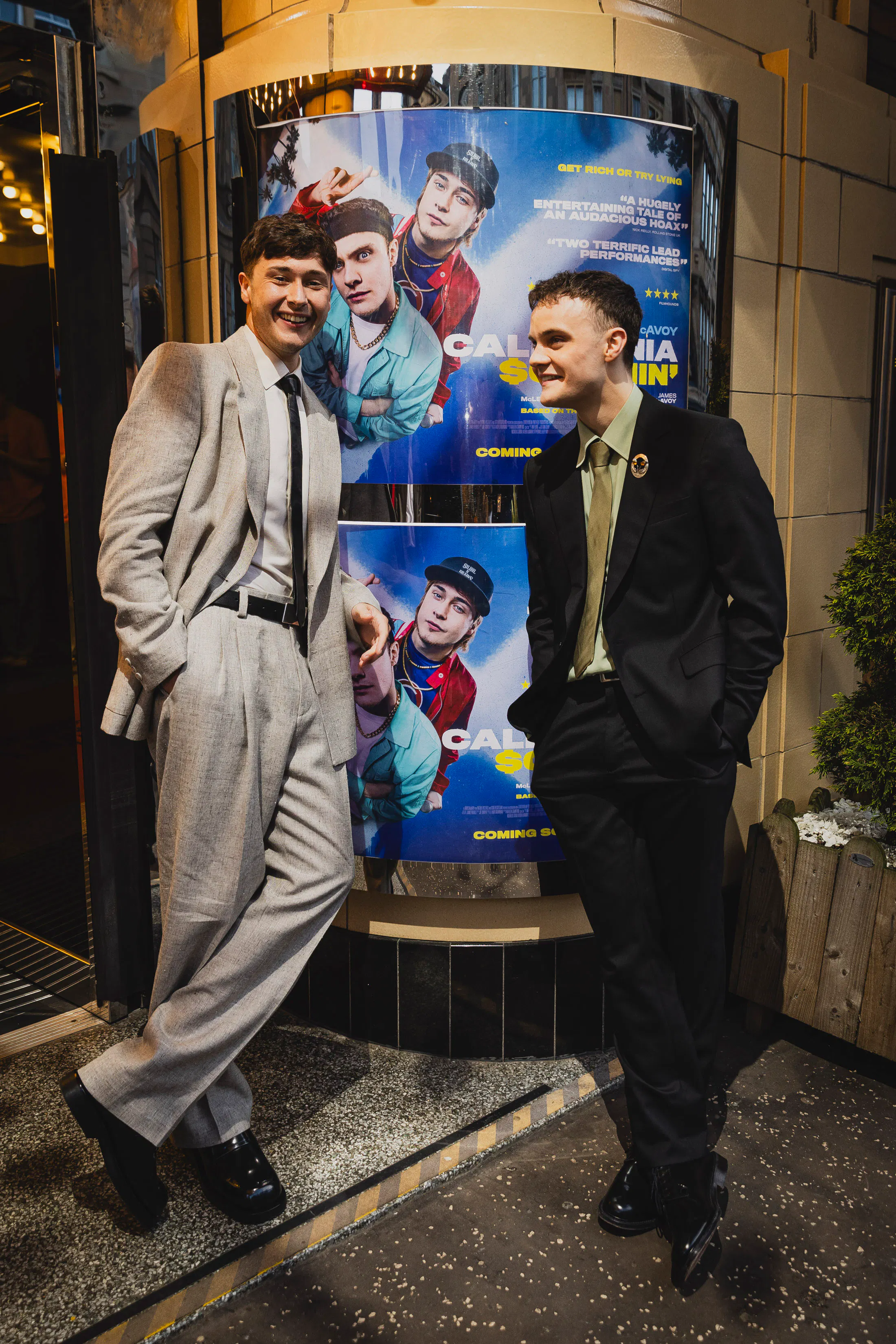 (L-R) Samuel Bottomley and Séamus McLean Ross outside of the GFT before the UK premiere of California Schemin'. Photography by Eoin Carey.