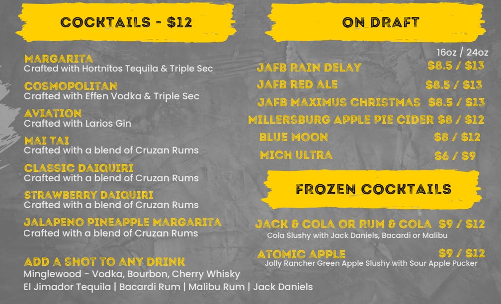 Alcohol selection at the Lyric Theater