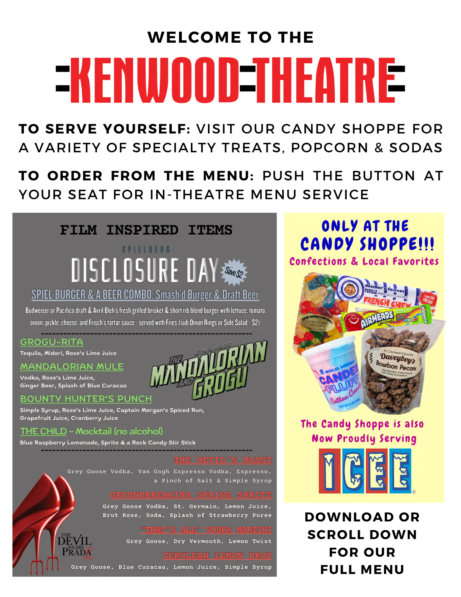 Theatre Management Corp | Kenwood Theatre | Menu & Bar