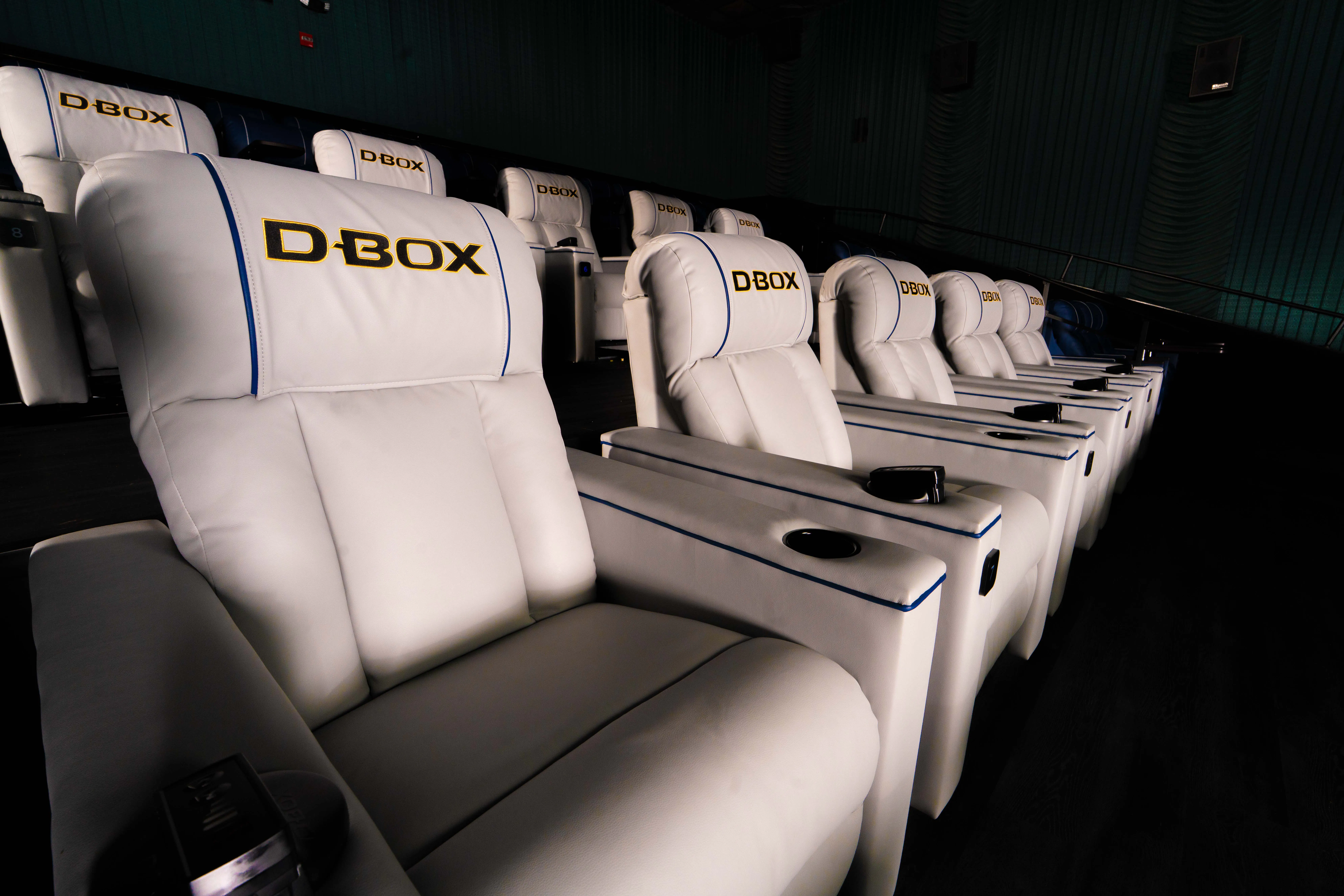 D-Box Motion seating in vegan leather recliners at Oaks Center Cinema