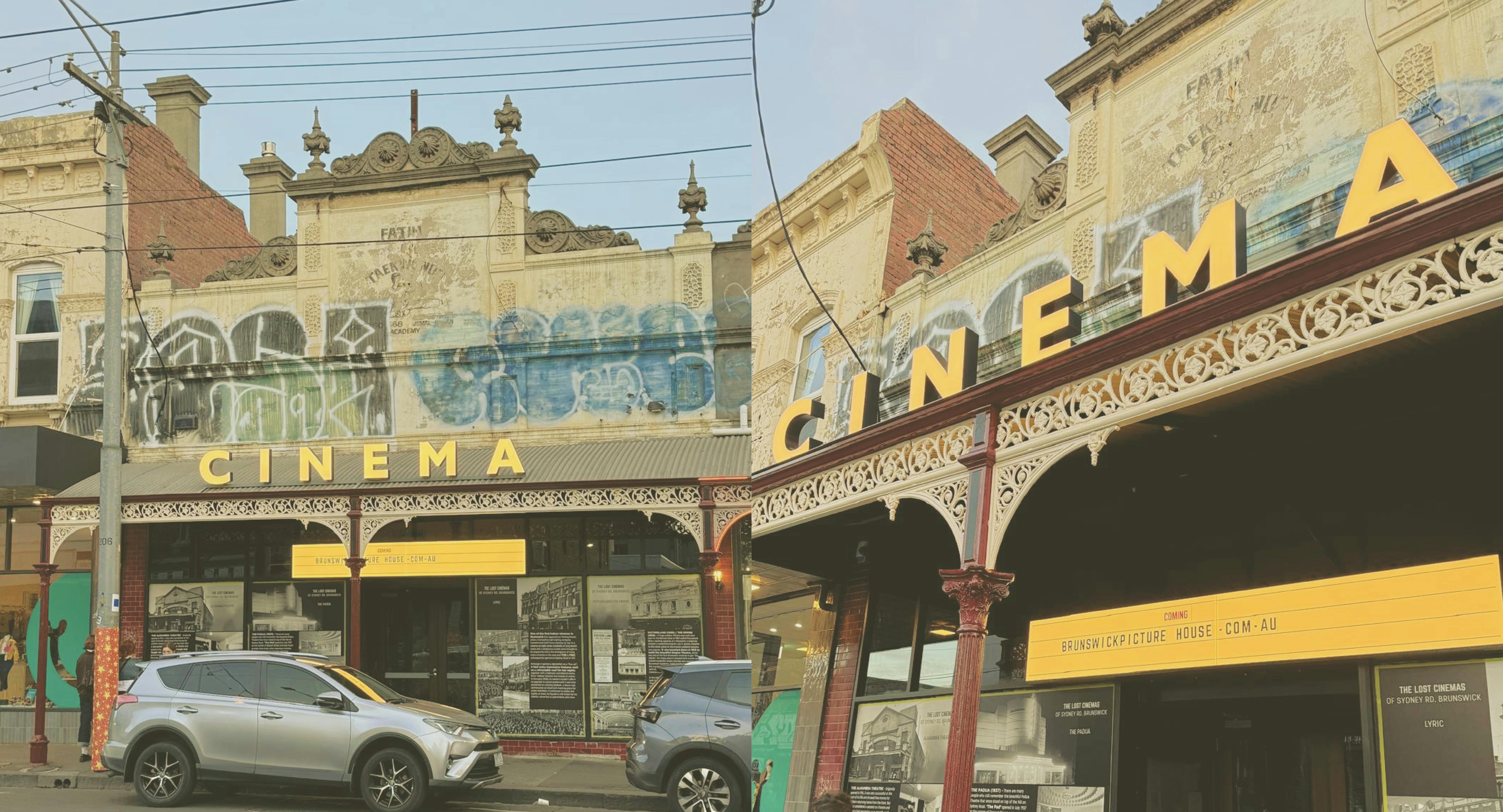 front of the new Brunswick Picture House on Sydney Road Melbourne