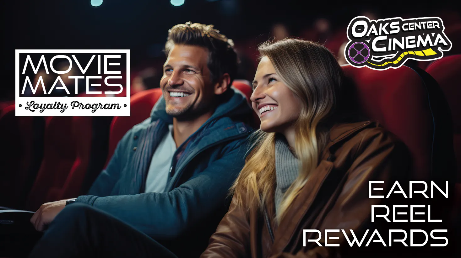 couple in movie theater smiling about their loyalty rewards